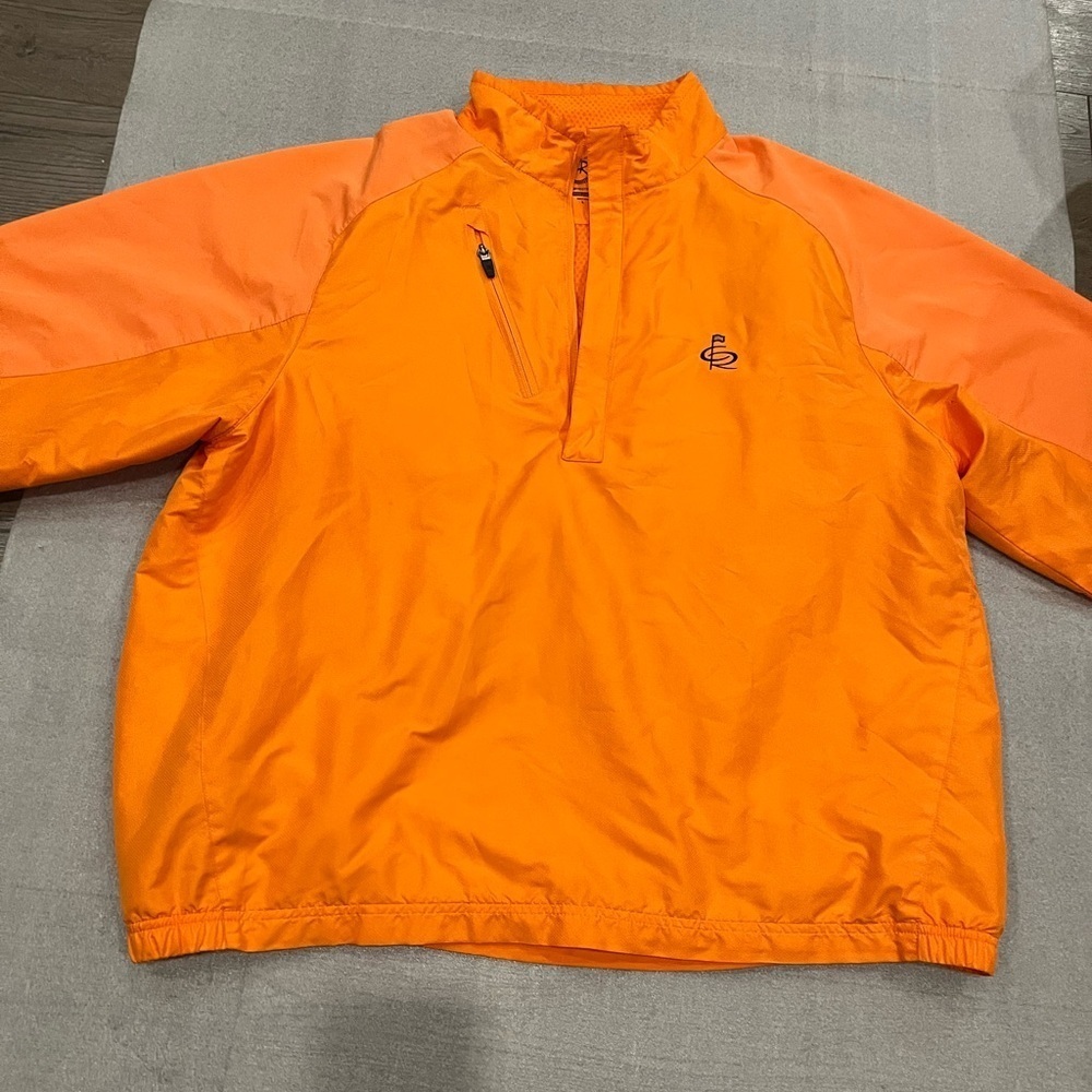 [L/Ptp26”]Zero Restriction Mens Orange Tour Series Wind S/S Shirt Jacket 1/4 Zip